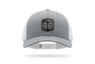 Truckers Hat with Cross and Flag Leather Patch