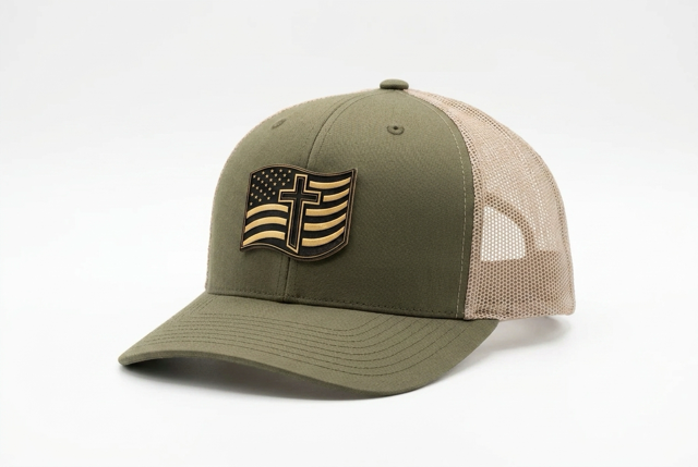 Flag and Cross Leather Patch Hat