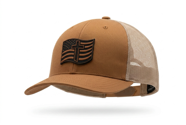 Flag and Cross Leather Patch